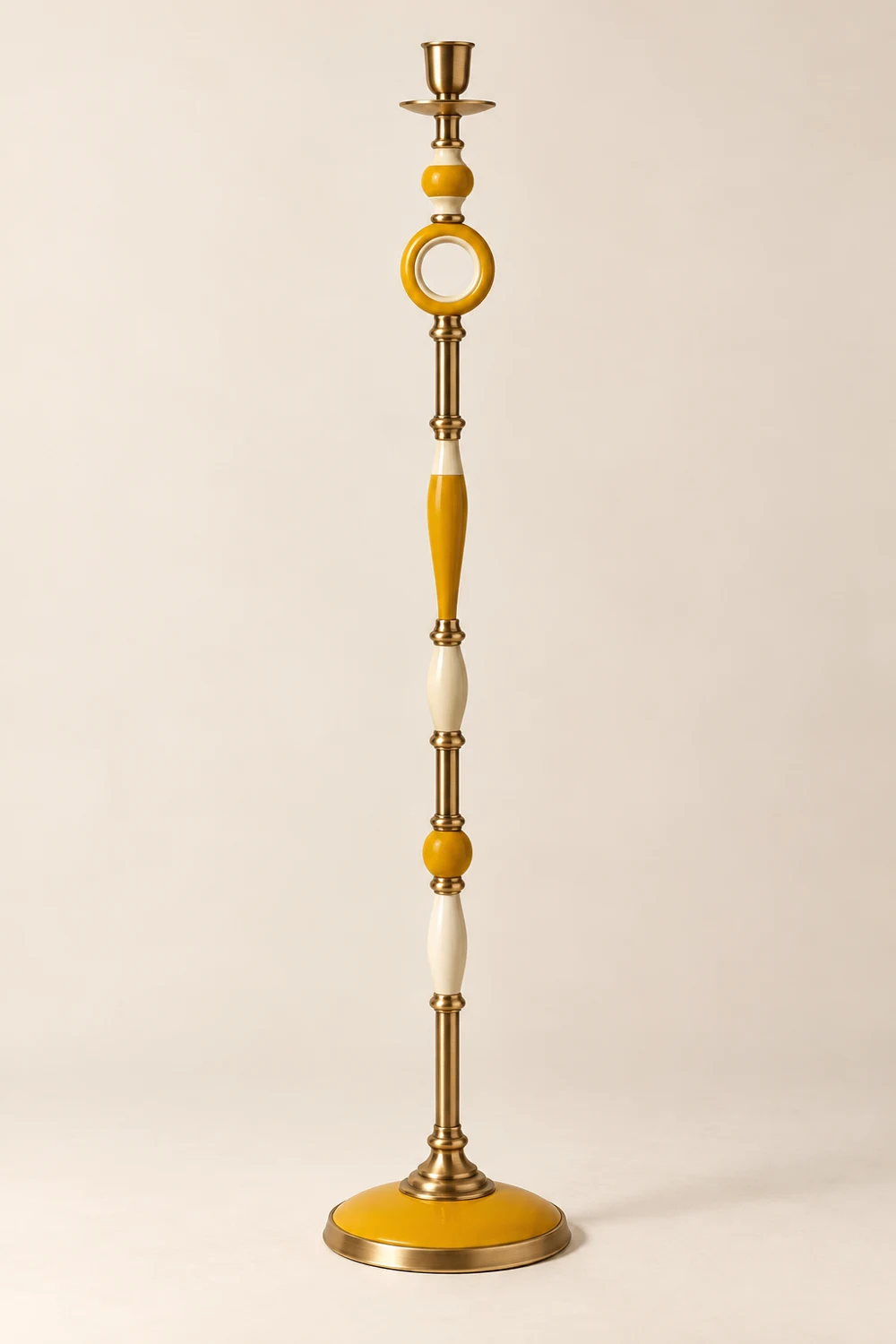 Marigold Halo painted brass floor candle holder, Marigold & ivory